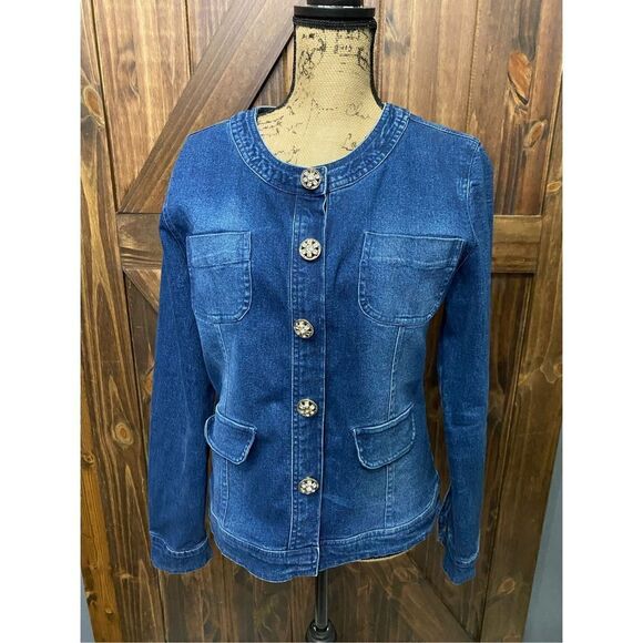 Carrie Allen Rhinestone Bling Jean Jacket Size Large - Picture 1 of 5